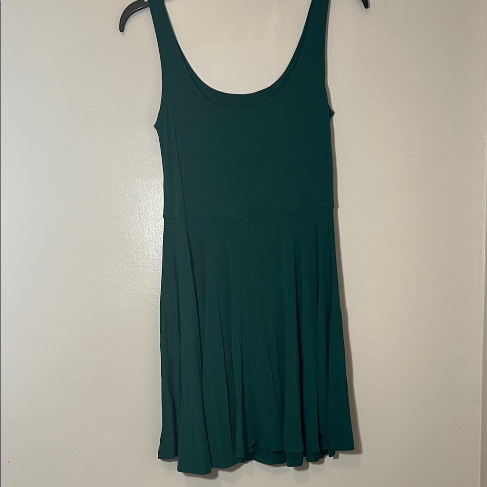 Chic Dark Green Sleeveless Mini Dress, Stretchy A line skirt - Picture 6 of 6